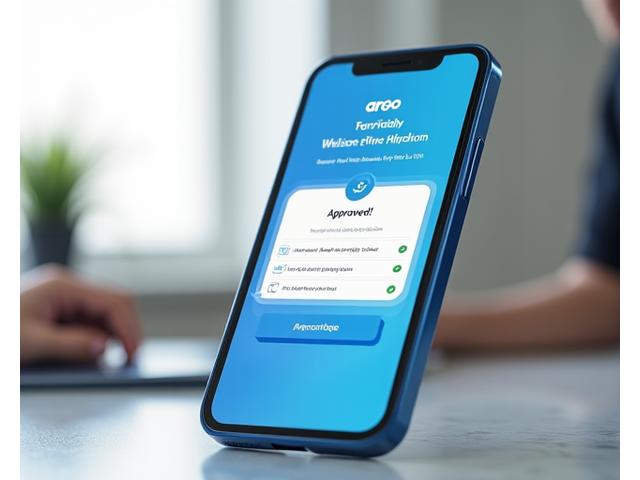 Στιγμιότυπα οθόνης από την εφαρμογή Argo Credit σε κινητό τηλέφωνο που δείχνουν τη διεπαφή αίτησης δανείου και την άμεση ειδοποίηση έγκρισης.